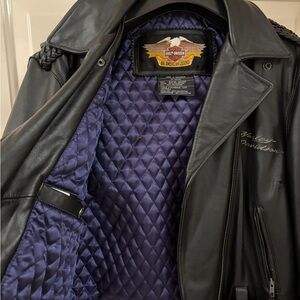 Harley-Davidson Black Leather Jacket with Quilted Purple Interior